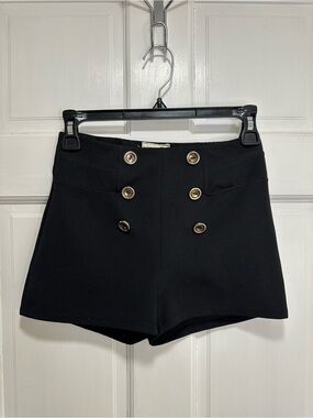 Limonata Button Detail Sailor Shorts in Black Size XS Textured Ribbed Pull On